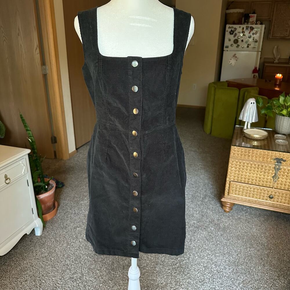 Urban Outfitters Black Button-Front Corduroy Mini Dress